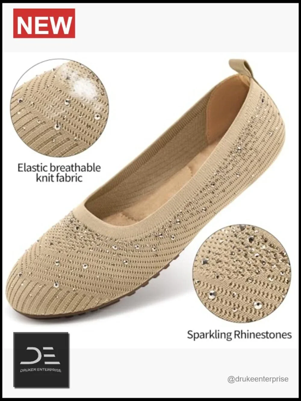 Women's Comfort Knit Ballet Flats Glitter Round Toe Casual Work Shoes